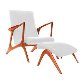Poltrona Luxo Couro Sintético Branco Vk Anos 50 Com Puff Cor Branco