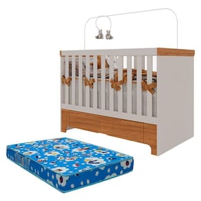 Berço Americano Mini Cama com Gaveta Antonella Off White Caramelo com Colchão Ortobom - Canaã