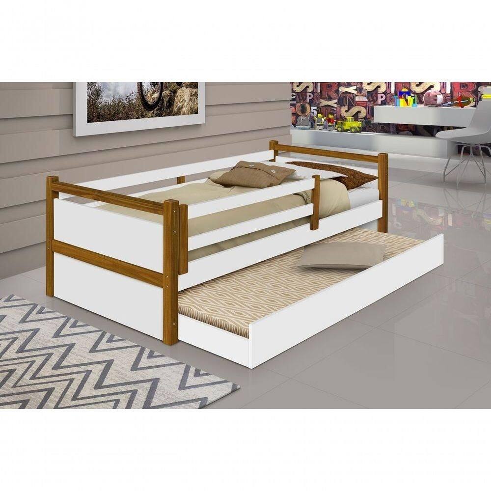 Cama Juvenil Com Auxiliar Bel Branca E Mel Com Colchões - Branco