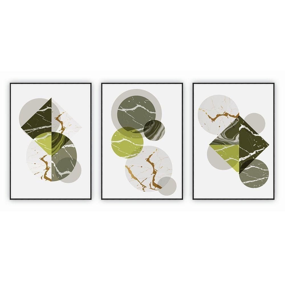 Kit Com 3 Quadros Decorativos Abstratos Com Moldura Para Sala Quarto Escritório 67x923 Abstrato 006
