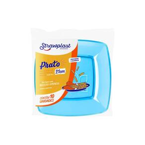 Prato Descartável Strawplast Quadrado 21cm com 10 Unidades Azul