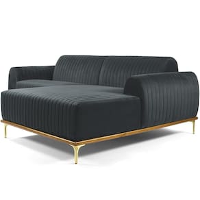 Sofá 4 Lugares Com Chaise Molino 265 Cm Veludo Cinza C-317