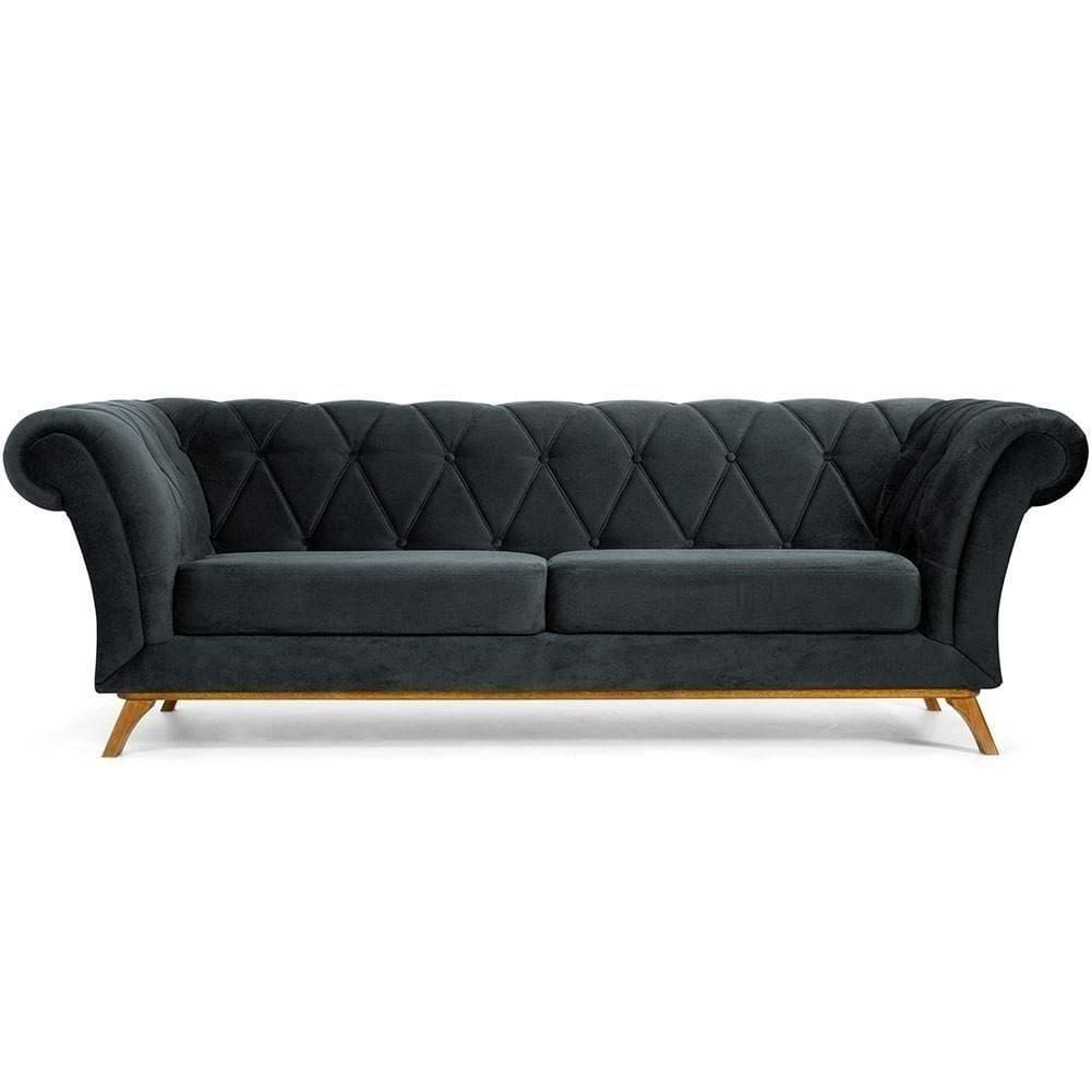 Sofá 4 Lugares Império 300 Cm Veludo Cinza C-317