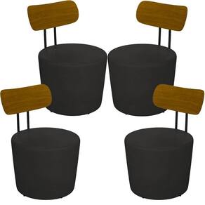 Kit 04 Poltronas Base Fixa Luara M03 Couríssimo Preto