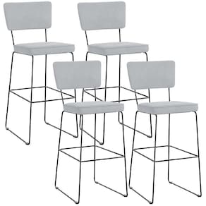 Kit 04 Banquetas Alta Para Cozinha Sala De Jantar Base Em Aço Allana L02 Suede Cinza