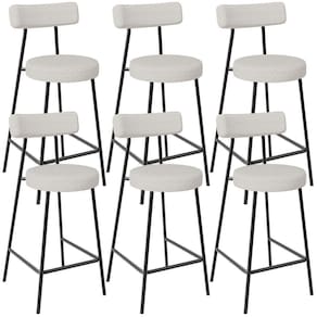 Kit 06 Banquetas Baixa Para Cozinha Sala De Jantar Bar Bancada Milão L02 Bouclê Cru-LyamDecor