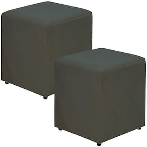 Kit 02 Puffs Quadrado L02 Sala De Estar Suede Cinza