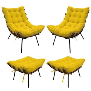 Kit 02 Poltronas E 02 Puffs Costela Base Fixa Corano