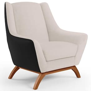 Poltrona Base Em Madeira Corano Preto C-05 Linho Cru C-443