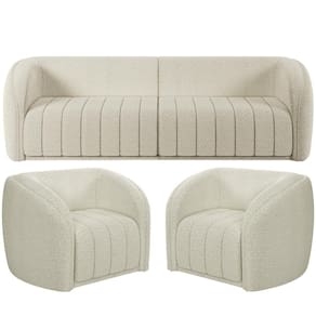 Kit Sofá 05 Lugares Para Sala 332 Cm Com 02 Poltronas Lazio M03 Bouclê Bege Claro - Lyam Decor