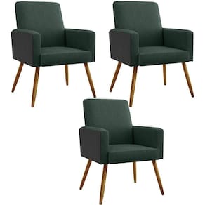 Kit 03 Poltronas Pés Palito Verde Musgo Couríssimo Preto