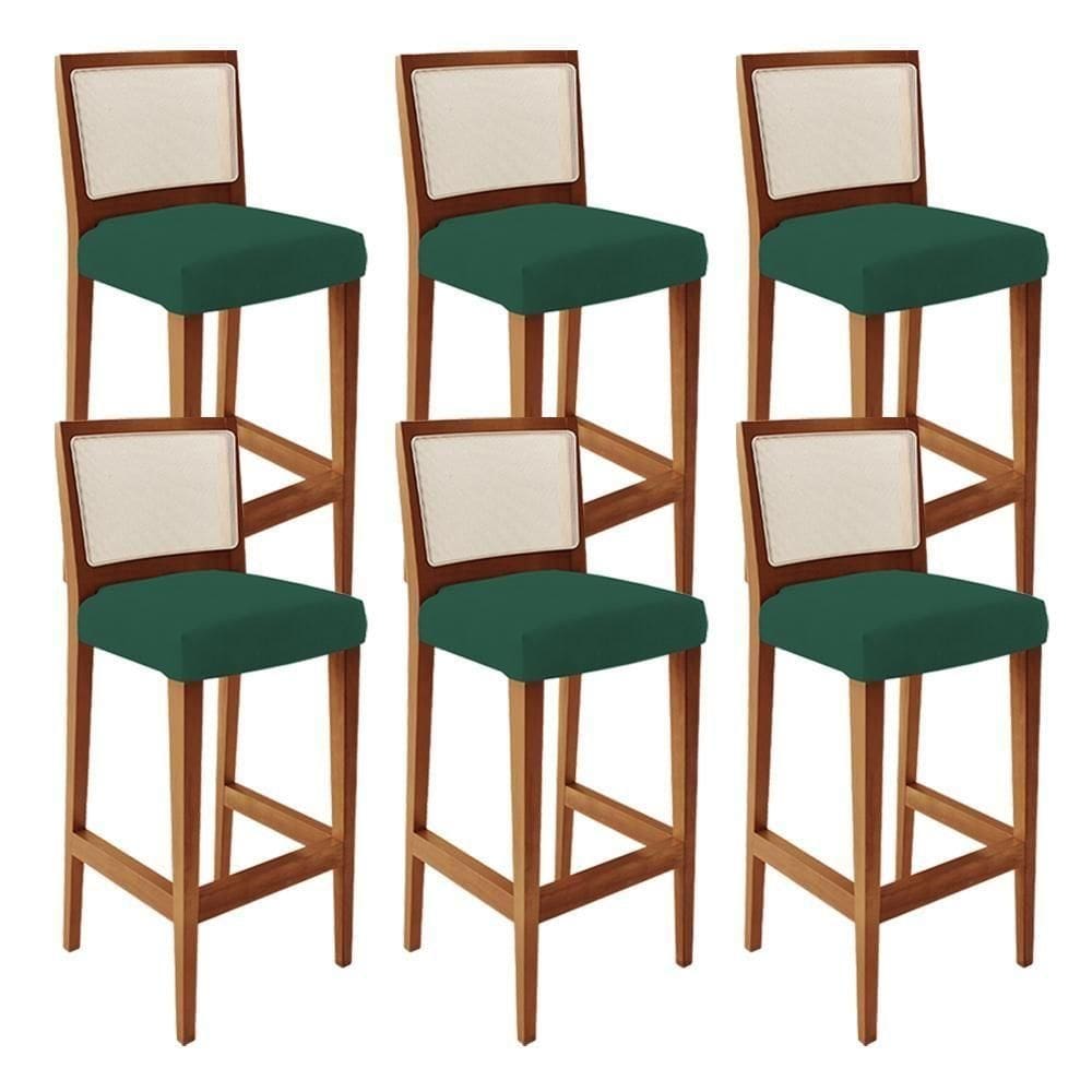 Kit 06 Banquetas Alta Branco Suede Verde Musgo
