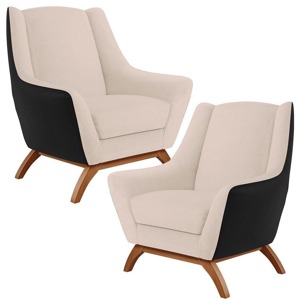 Kit 02 Poltronas Corano Preto C-05 Linho Bege C-107