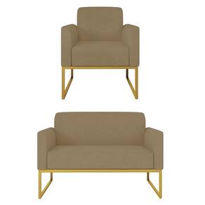 Kit Namoradeira E 1 Poltrona Dourada S12 Suede Marrom Rato