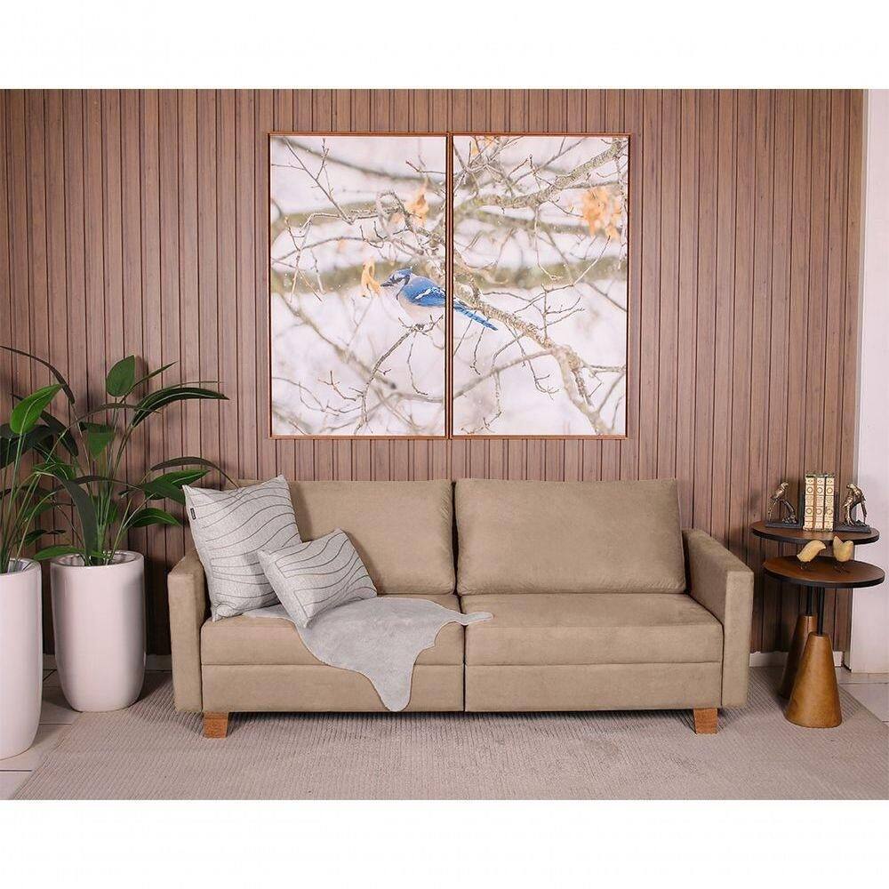 Sofá 3 Lugares 1,60m Fixo Veludo Plaza Marrom Claro - Straub Web