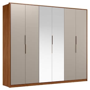 Guarda Roupa Casal Atrice 6 Portas Nogueira Nude Prime TX com Espelho Demóbile - Demartêz