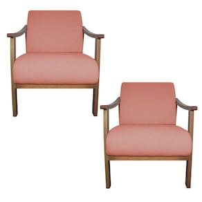 Kit 02 Poltrona Liz Base Madeira Suede Coral