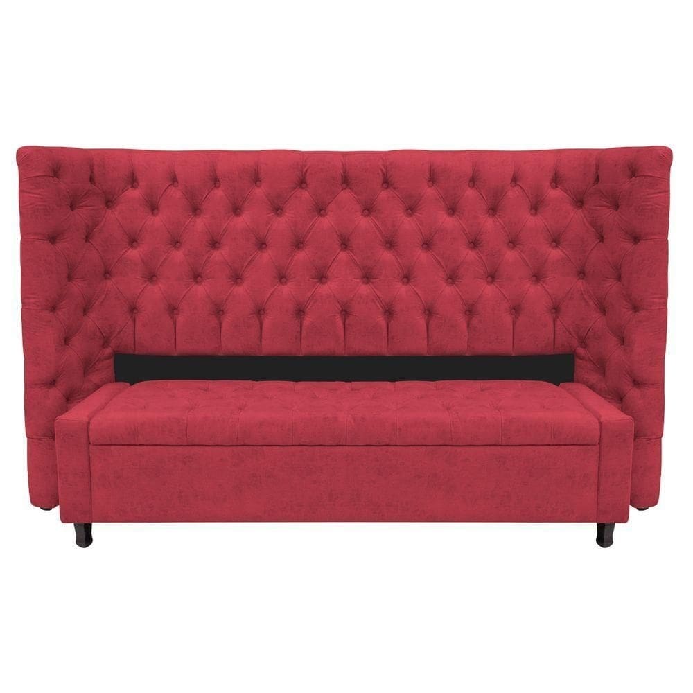 Kit Cabeceira E Calçadeira Baú King Everest P02 195cm Suede - Doce Sonho Móveis Vermelho