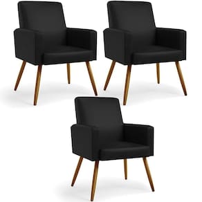 Kit 03 Poltronas Decorativa Para Sala De Estar Maria W01 Pés Palito Couríssimo Preto