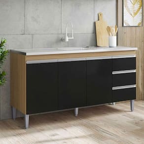 Balcão de Pia Ambiente Andréia 150 cm Amendoa Preto – AJL
