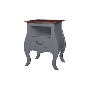 Mesa de Cabeceira Bombê 1 Gaveta e Nicho 1026N - Cinza/Imbuia Glazer