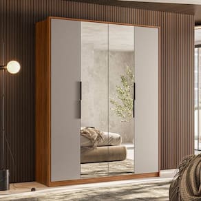 Guarda Roupa Casal Attore Ambiente 4 Portas Nogueira Nude Prime TX com Espelho Demóbile - Demartêz
