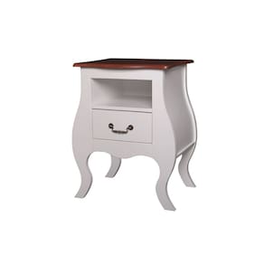 Mesa de Cabeceira Bombê 1 Gaveta e Nicho 1026N - Off White/Imbuia Glazer