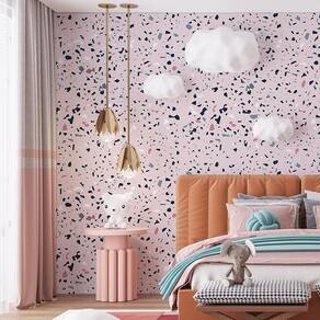 Papel De Parede Adesivo Granilite Rosa Com Azul Escuro