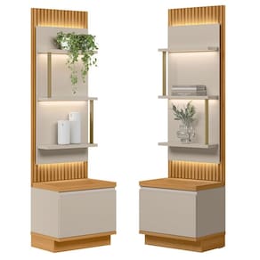 Kit 2 Módulos Laterais Complementares Painel Ripado com LED 2 Portas 6 Prateleiras Paulina