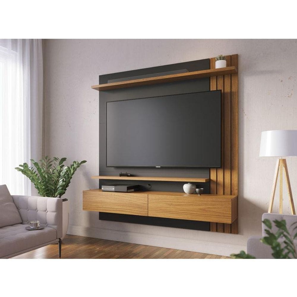 Painel para Tv Home Suspenso Ambiente Juriti 1.5 Noce Milano Preto Acetinado - Colibri
