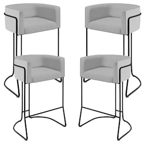 Kit 04 Banquetas Fixa Preto Linho Cinza D-315