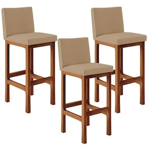 Kit 03 Banquetas Altas Alya Linho Bege Escuro