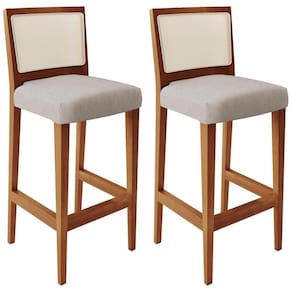 Kit 02 Banquetas Alta Branco Linho Bege