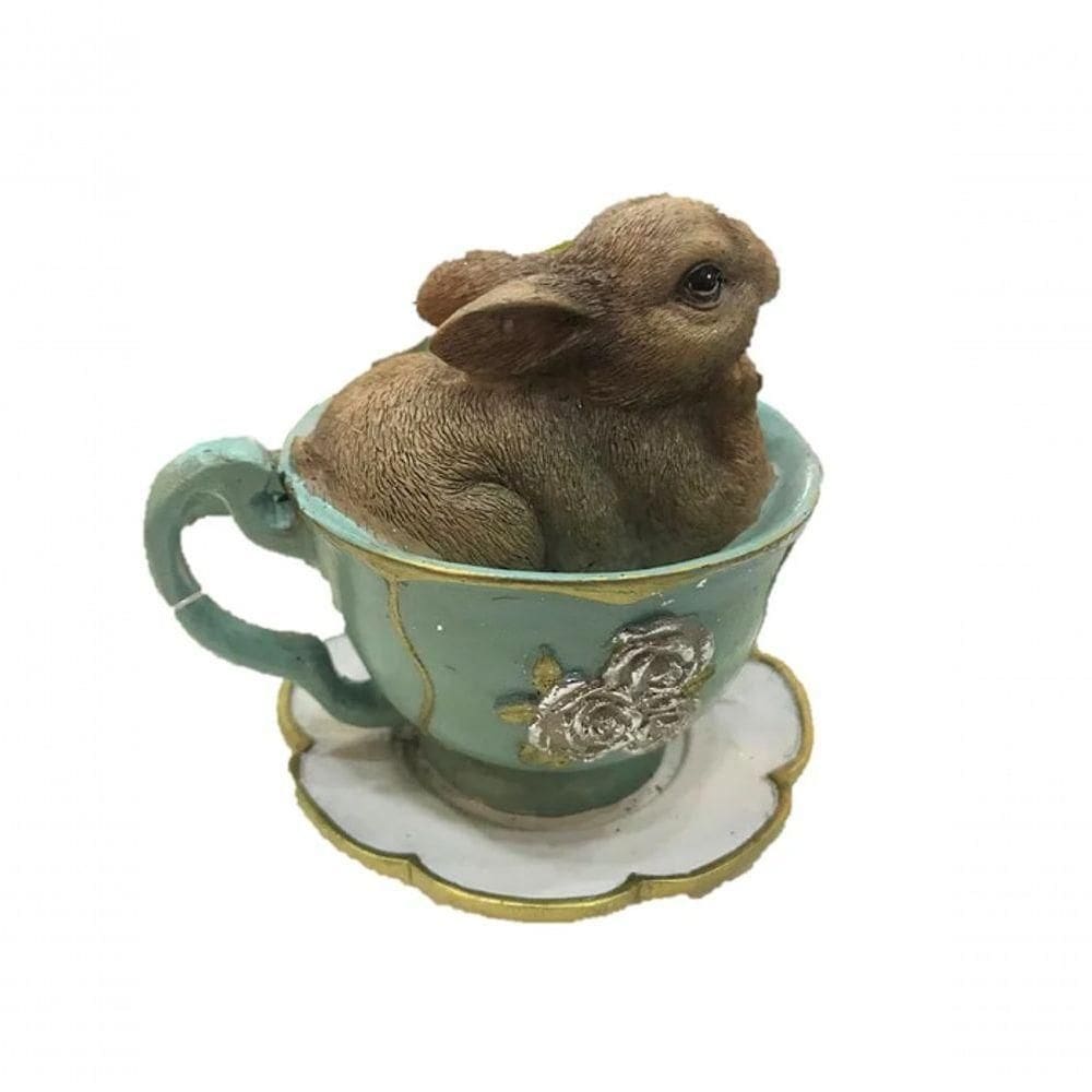 Escultura Em Resina Coelho Cooper Na Xicara