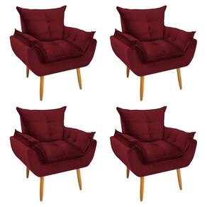 Kit 4 Poltronas Decorativa Opala Veludo Vermelho