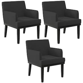 Kit 03 Poltronas Decorativas Sala De Estar Base Preto Beatriz W01 Bouclê Preto