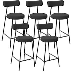 Kit 05 Banquetas Baixa Para Cozinha Sala De Jantar Bancada Milão L02 Bouclê Preto -LyamDecor