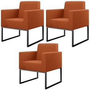 Kit 03 Poltronas Decorativas Sala Base Fixa Metal Helô L02 Tecido Terracota