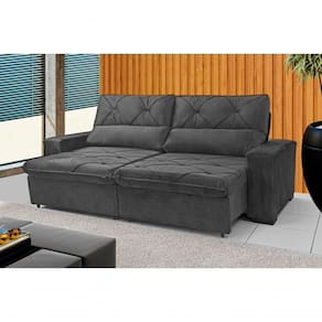 Sofá Retrátil E Reclinável 230cm Alaska Veludo Cinza Grafite