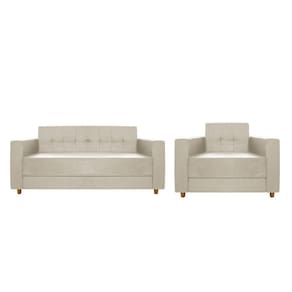 Kit Sofá 2 Lugares E Poltrona Denver Suede - Cor Bege