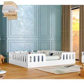 Cama Casal com Colchão D28 Design Montessoriana Helo - Branco