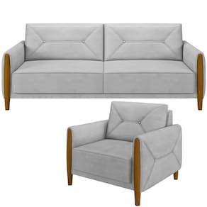 Kit Sofá 02 Lugares 165Cm Com Poltrona Berilo M03 Cinza