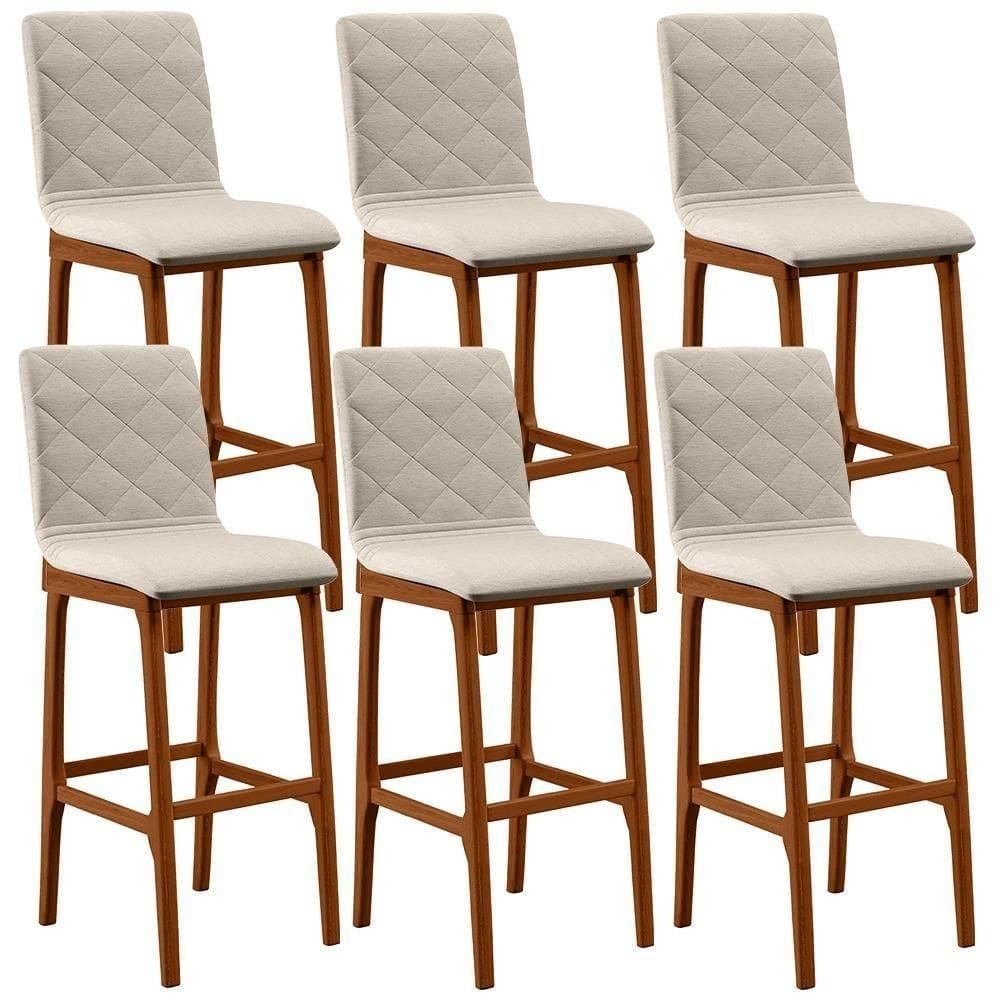 Kit 06 Banquetas Altas Zoe Linho Cru