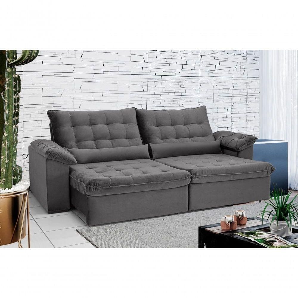 Sofá Oriental 290 Cm Veludo Cinza Grafite
