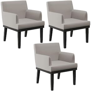 Kit 03 Poltronas Decorativas Sala De Estar Base Preto Beatriz W01 Linho Bege - Lyam Decor