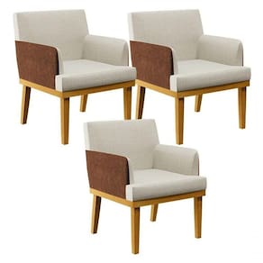 Kit 03 Poltronas Decorativa Base Mel Beatriz W01 Linho Champagne Couríssimo Marrom