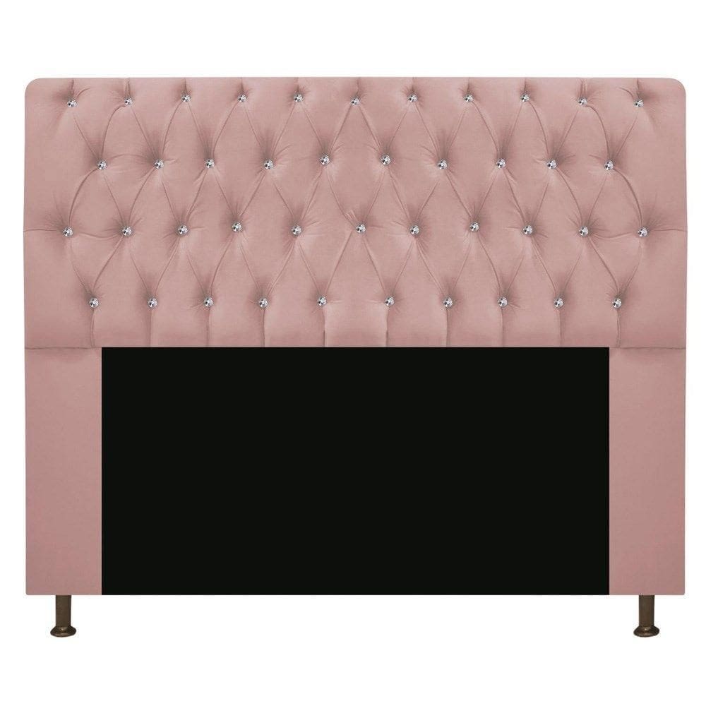Cabeceira Estofada Lady Com Strass 140 Cm Queen Size Suede - Doce Sonho Móveis Rosê