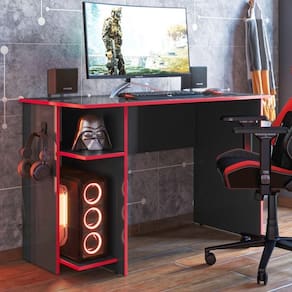 Mesa Gamer Com Suporte De Fone Zalie Preto Vermelho
