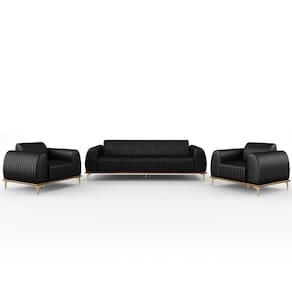 Kit Sofá 3 Lugares 210Cm Com 2 Poltronas Molino Preto B-159