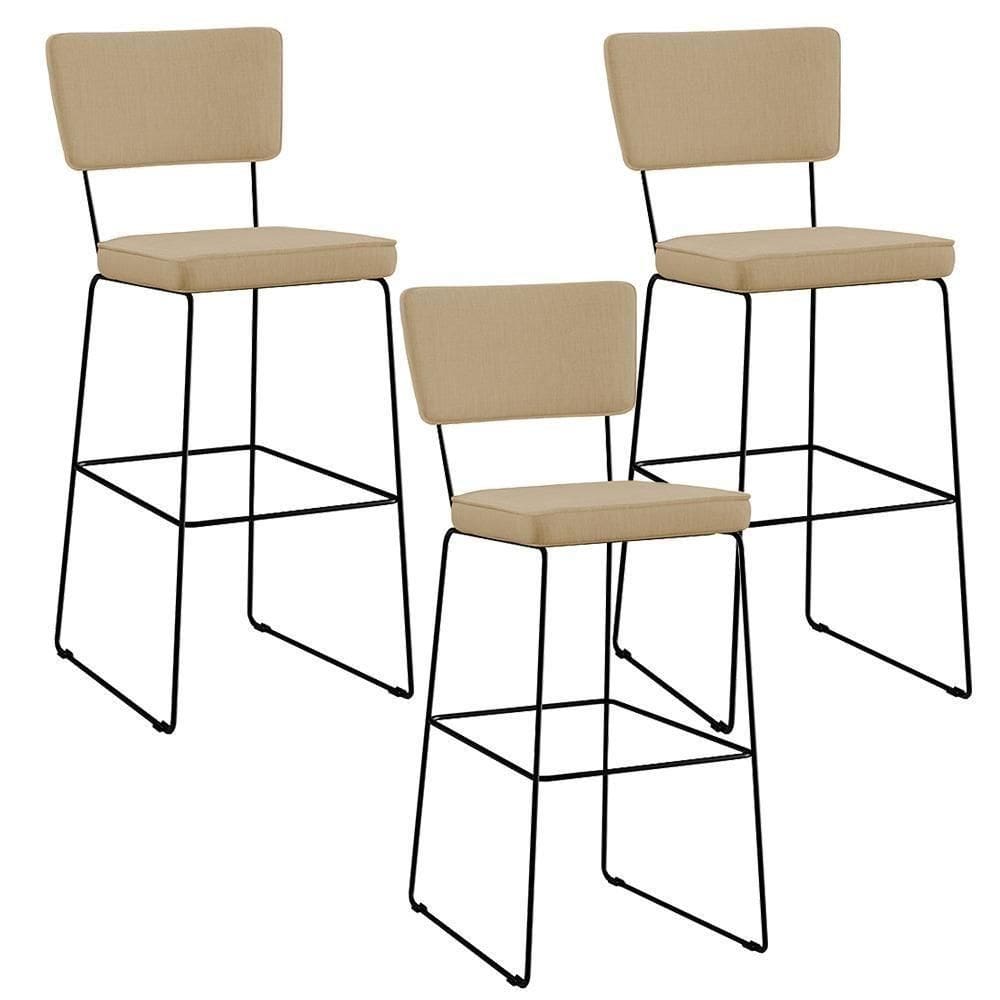 Kit 03 Banquetas Linho Bege Escuro